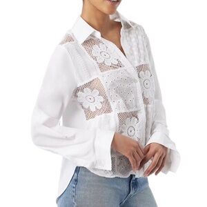 NWT Sam Edelman White Wanda Lace Front Button Down Shirt Women’s Size L